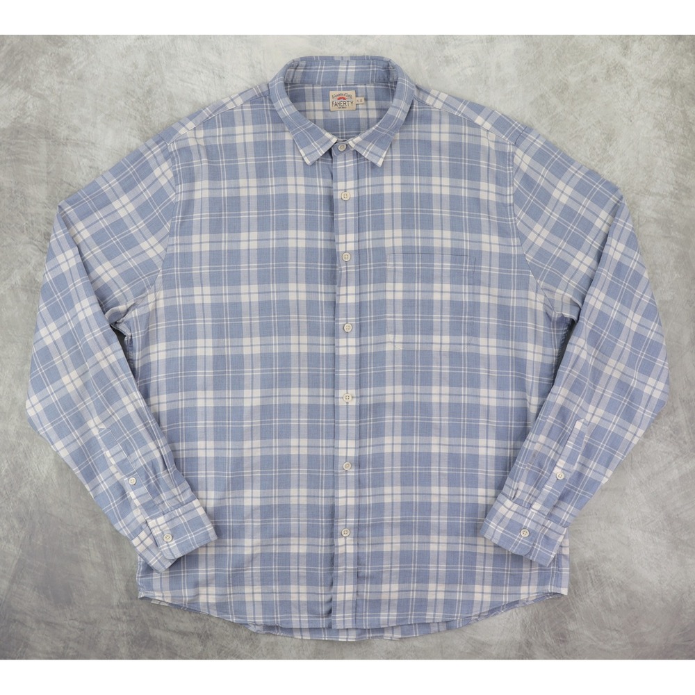 Faherty Ventura Shirt Mens XL Blue White Plaid Stretch Long Sleeve MWF1839-SHP